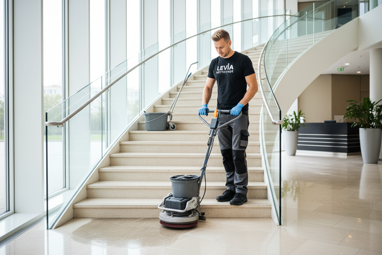 cleaning building stairs